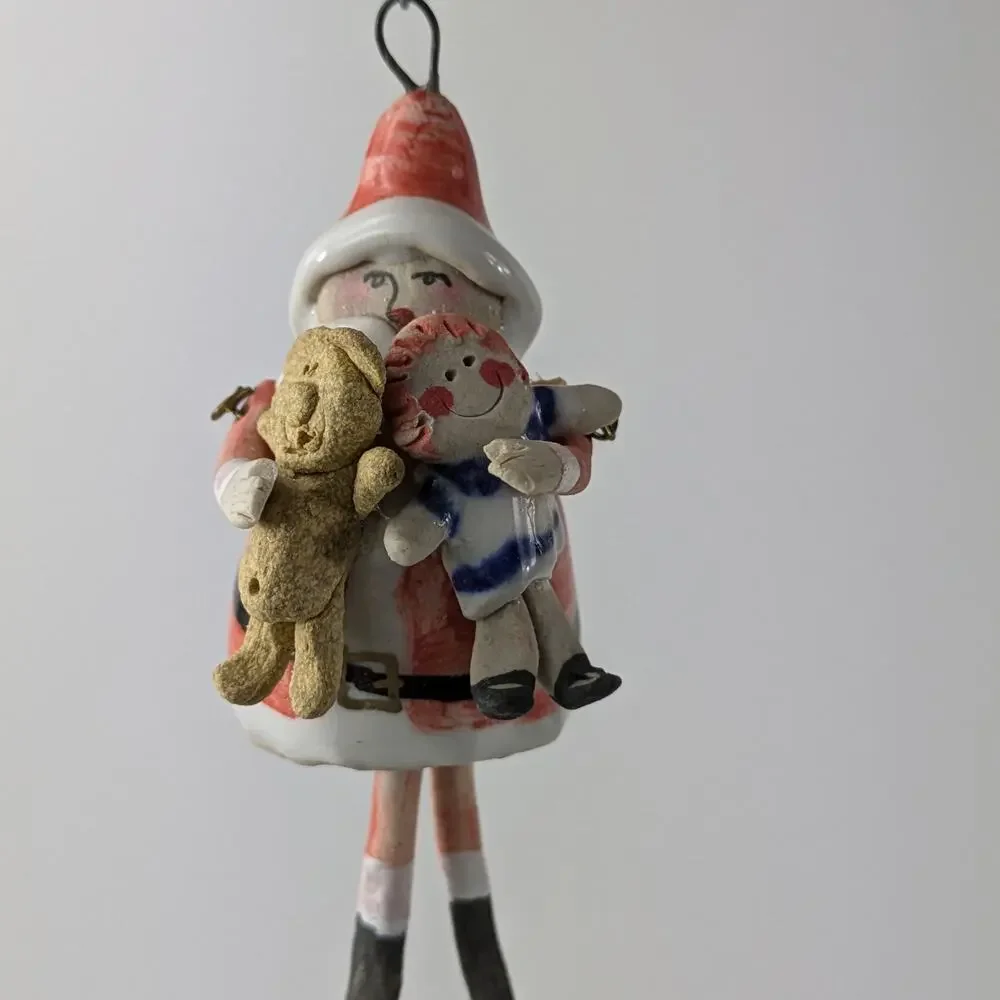 Handmade Santa Christmas Ornament Dangle Skinny Leg OOAK Clay Unique Tradition